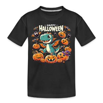 T-Rex avec des ailes de vampire chasse les citrouilles Halloween - T-shirt bio Premium Enfant - noir - Devant