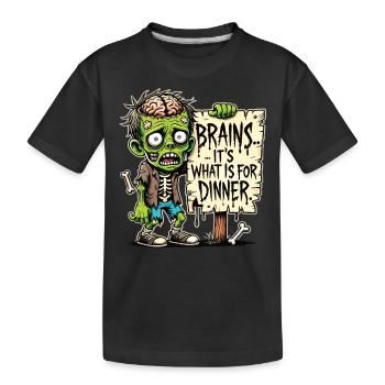 Funny Halloween T-Shirt with Zombie Dinner Motif - Kids' Premium Organic T-Shirt - black - Front