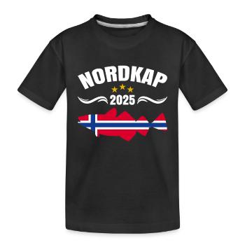 Norwegen Angeltour 2025 Nordkap - Kinder Premium Bio T-Shirt - Schwarz - Vorne