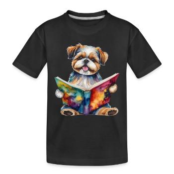Shih Tzu Lesen Buch Hund Lustig Tier Design Print - Kinder Premium Bio T-Shirt - Schwarz - Vorne