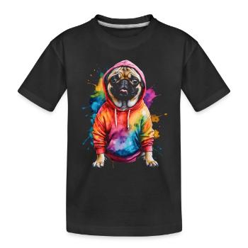 Mops Hoodie Hund Bunt Lustig Tier Design Print - Kinder Premium Bio T-Shirt - Schwarz - Vorne