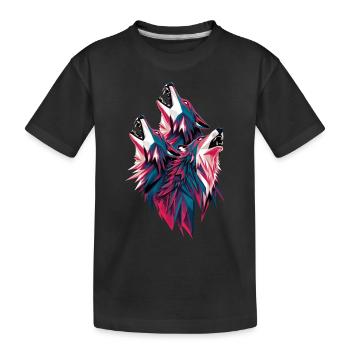 Low Poly Wölfe im Rudel Heulen - Kinder Premium Bio T-Shirt - Schwarz - Vorne