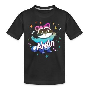 ALWIN - Beautiful boy name with cute raccoon - Kids' Premium Organic T-Shirt - black - Front