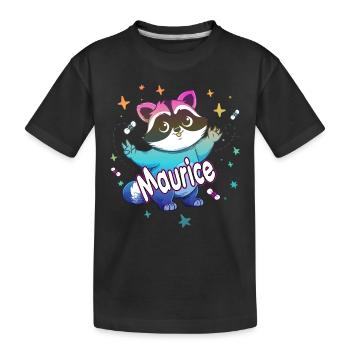 MAURICE - Beautiful boy name with cute raccoon - Kids' Premium Organic T-Shirt - black - Front
