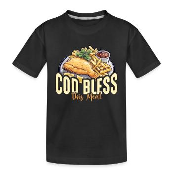 Fish And Chips Cod Bless This Meal British Food - Kids' Premium Organic T-Shirt - black - Front