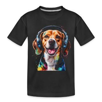 Beagle Kopfhörer Hund Lustig Tier Design Print - Kinder Premium Bio T-Shirt - Schwarz - Vorne