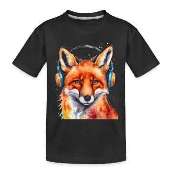 Renard Casque Musique Coloré Animal Design Imprimer - T-shirt bio Premium Enfant - noir - Devant
