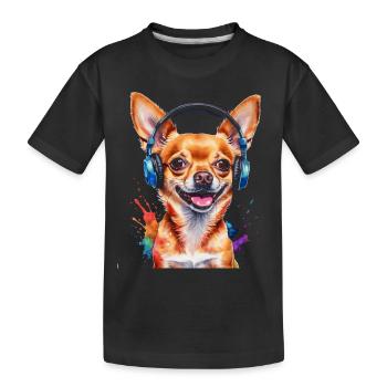 Chihuahua Kopfhörer Hund Lustig Tier Design Print - Kinder Premium Bio T-Shirt - Schwarz - Vorne