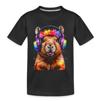 Capybara Kopfhörer Capy Bunt Tier Design Print - Kinder Premium Bio T-Shirt - Schwarz - Vorne