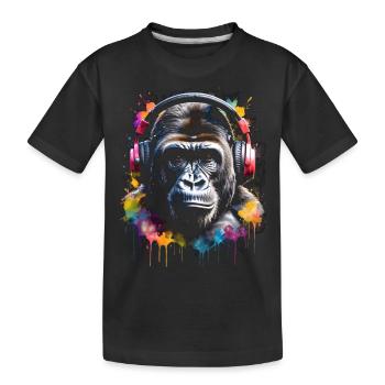 Gorilla Headphones Monkey Colorful Animal Design Print - Kids' Premium Organic T-Shirt - black - Front