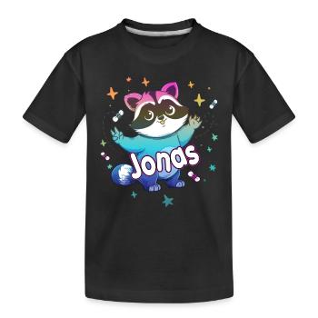 JONAS - Schöner Jungen Name mit süßem Waschbär - Kinder Premium Bio T-Shirt - Schwarz - Vorne