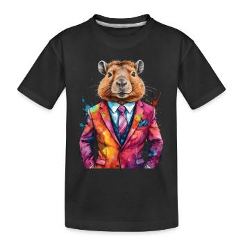 Capybara Suit Capy Colorful Animal Design Print - Kids' Premium Organic T-Shirt - black - Front