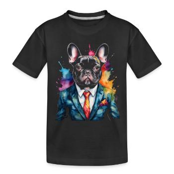 Französische Bulldogge Anzug Frenchie Hund Tier - Kinder Premium Bio T-Shirt - Schwarz - Vorne