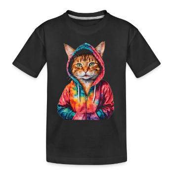 Katze Hoodie Bunt Lustig Tier Design Print - Kinder Premium Bio T-Shirt - Schwarz - Vorne