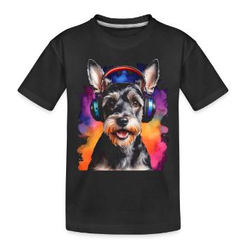 Zwergschnauzer Kopfhörer Hund Lustig Design Print - Kinder Premium Bio T-Shirt - Schwarz - Vorne