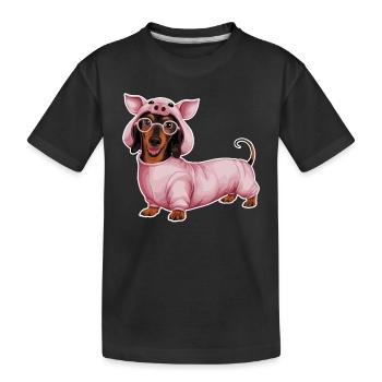 Dachshund in costumes with glasses in pig costume - Kids' Premium Organic T-Shirt - black - Front
