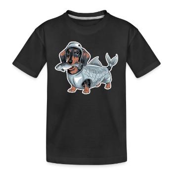 Teckel déguisé en poisson - T-shirt bio Premium Enfant - noir - Devant