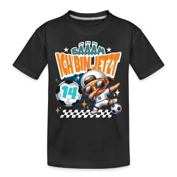 Fußball 14. Geburtstag Bääm Ich Bin Jetzt 14 - Kinder Premium Bio T-Shirt - Schwarz - Vorne