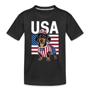 Dachshund In Costumes United States Flag - Kids' Premium Organic T-Shirt - black - Front