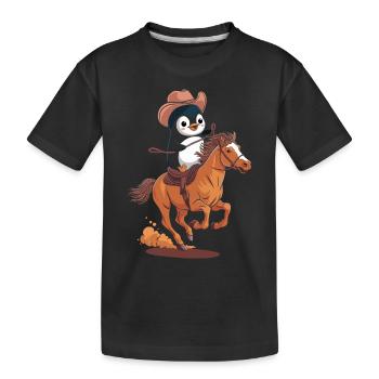 Cowboy Penguin Rides On A Horse - Kids' Premium Organic T-Shirt - black - Front