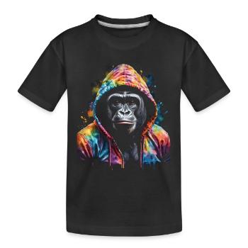 Gorilla Hoodie Monkey Colorful Animal Design Print - Kids' Premium Organic T-Shirt - black - Front