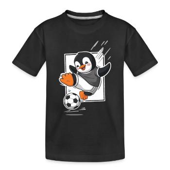 Soccer Playing Penguin Cute and Sporty - Kids' Premium Organic T-Shirt - black - Front