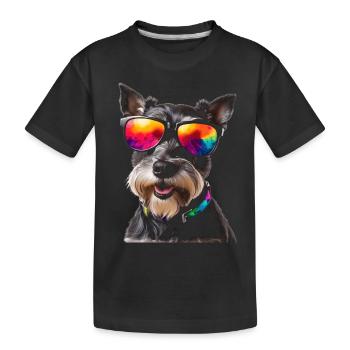 Zwergschnauzer Sonnenbrille Hund Lustig Tier Print - Kinder Premium Bio T-Shirt - Schwarz - Vorne