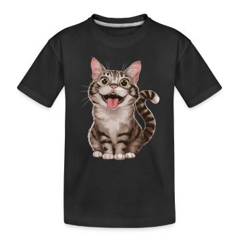 Fröhliche Getigerte Katze Mit Weit Geöffneten - Kinder Premium Bio T-Shirt - Schwarz - Vorne