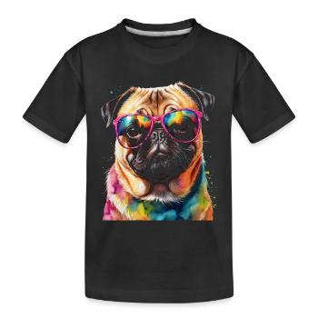 Carlin Lunettes de Soleil Chien Coloré Drôle Design Imprimer - T-shirt bio Premium Enfant - noir - Devant