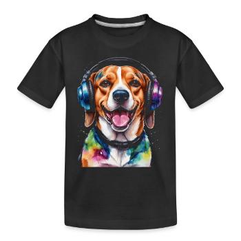 Beagle Kopfhörer Hund Lustig Tier Design Print - Kinder Premium Bio T-Shirt - Schwarz - Vorne