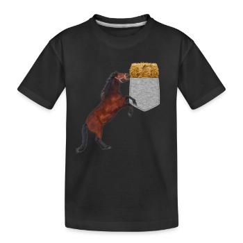 Pferd, das Nach Heu In Ihrer Falschen Tasche Greift Lustig - Kinder Premium Bio T-Shirt - Schwarz - Vorne