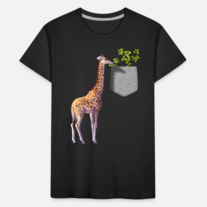 Giraffe Reaching For Branch With Leaves In Pocket Kids' Premium Organic T-Shirt