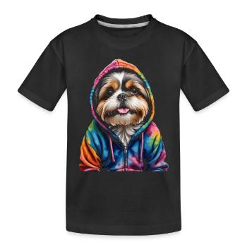 Shih Tzu Hoodie Hund Bunt Lustig Tier Design Print - Kinder Premium Bio T-Shirt - Schwarz - Vorne