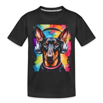 Dobermann Kopfhörer Hund Lustig Tier Design Print - Kinder Premium Bio T-Shirt - Schwarz - Vorne