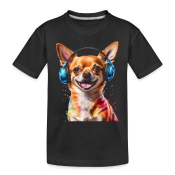 Chihuahua Kopfhörer Hund Lustig Tier Design Print - Kinder Premium Bio T-Shirt - Schwarz - Vorne