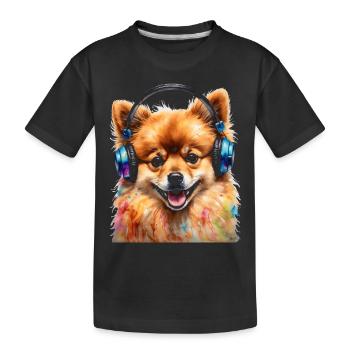 Pomeranian Pomeranian Headphones Dog Print - Kids' Premium Organic T-Shirt - black - Front