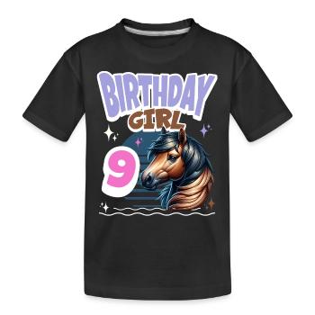 Horse 9th Birthday Girl Kids - Kids' Premium Organic T-Shirt - black - Front
