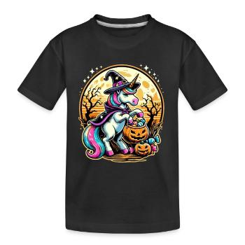 Lustiges Hexen Einhorn Halloween Trick or Treat - Kinder Premium Bio T-Shirt - Schwarz - Vorne