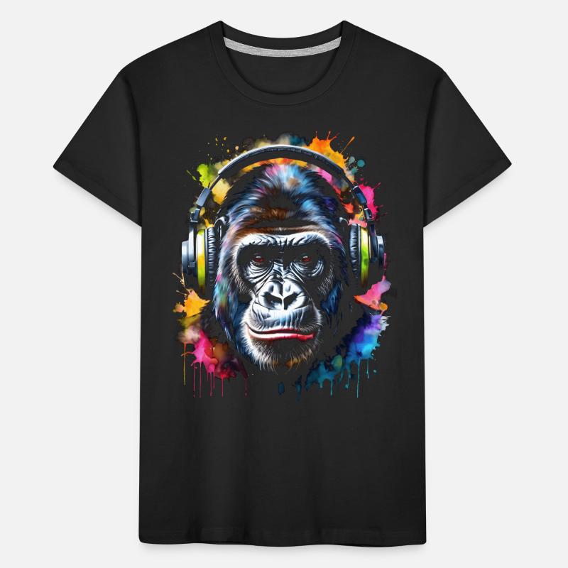 Gorilla Kopfhörer Affe Bunt Tier Design Print Kinder Premium Bio T-Shirt