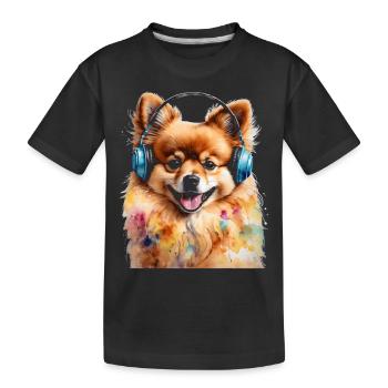Pomeranian Pomeranian Headphones Dog Print - Kids' Premium Organic T-Shirt - black - Front