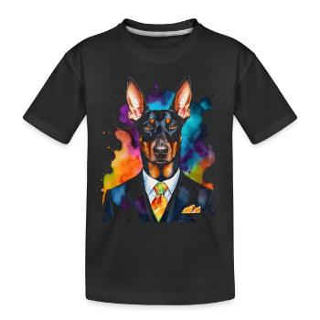 Dobermann Anzug Hund Bunt Lustig Tier Design Print - Kinder Premium Bio T-Shirt - Schwarz - Vorne