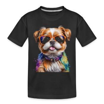 Shih Tzu Sonnenbrille Hund Lustig Tier Print - Kinder Premium Bio T-Shirt - Schwarz - Vorne