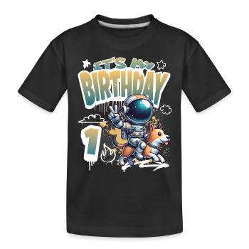 Astronaute 1er anniversaire Chien de l'espace drôle - T-shirt bio Premium Enfant - noir - Devant
