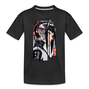 Frau Cyborg Ninja Blau Geometrisch - Kinder Premium Bio T-Shirt - Schwarz - Vorne