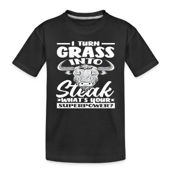 Ich Verwandle Gras In Steak Superkraft Highland - Kinder Premium Bio T-Shirt - Schwarz - Vorne