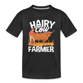 Haarige Kuh Bauer Highland Cow - Kinder Premium Bio T-Shirt - Schwarz - Vorne