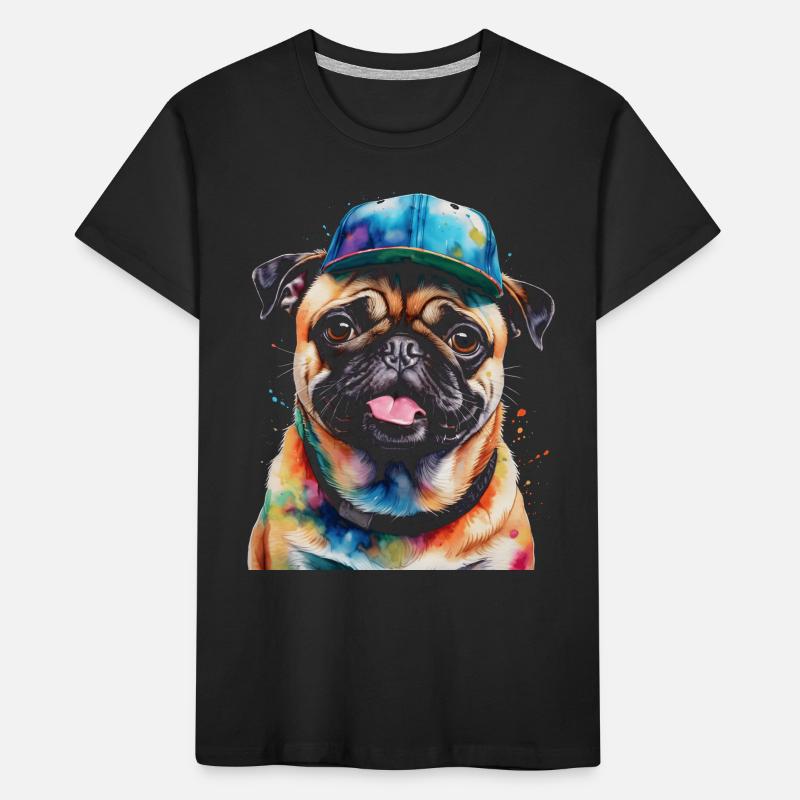 Mops Snapback Cap Hund Bunt Lustig Design Print Kinder Premium Bio T-Shirt
