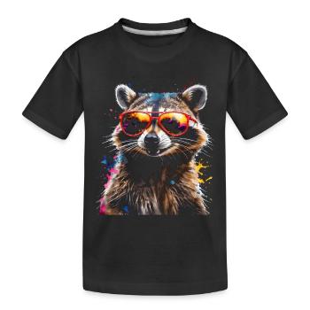 Raccoon Sunglasses Colorful Animal Design Print - Kids' Premium Organic T-Shirt - black - Front