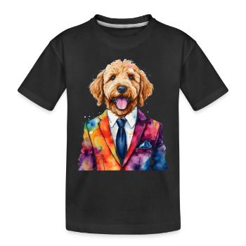 Goldendoodle Suit Dog Animal Design Print - Kids' Premium Organic T-Shirt - black - Front