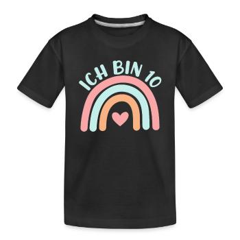 Ich bin 10 niedliche Regenbogen Design Junge Mädch - Kinder Premium Bio T-Shirt - Schwarz - Vorne
